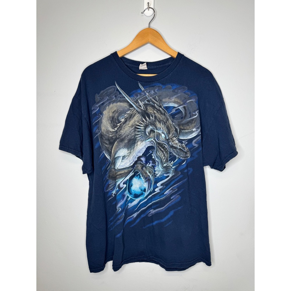 Gildan Heavy Cotton Navy Blue Dragon Graphic T-Shirt Mens XL Short Sleeve Tee